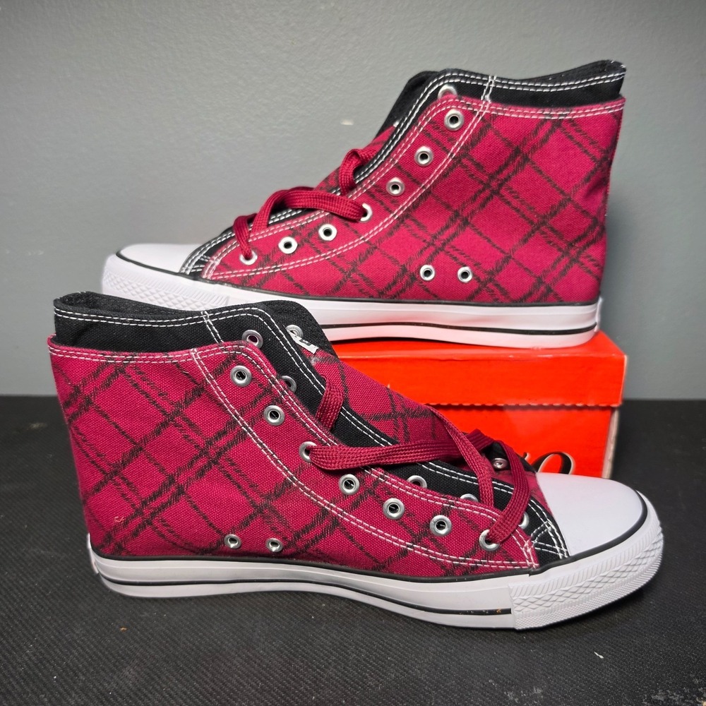Men's Size 10 Collection'O Sport Shoes H-6041 Dark Red Black Canvas High Top - Picture 2 of 11